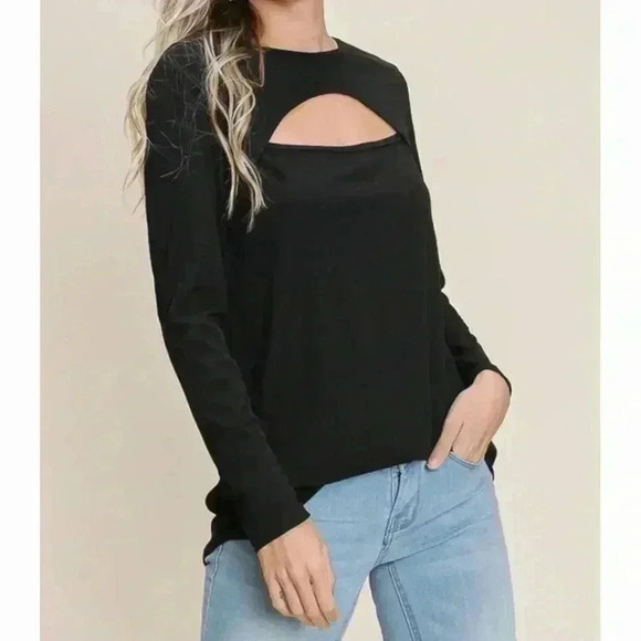 Banana Republic Black Keyhole Long sleeve Top Size XL - Picture 1 of 8